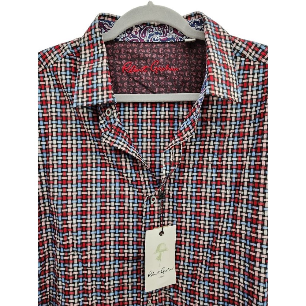 Robert Graham NWT Plaid Shirt XL Red Blue Gingham Longsleeve Button Extra Large - Picture 2 of 4